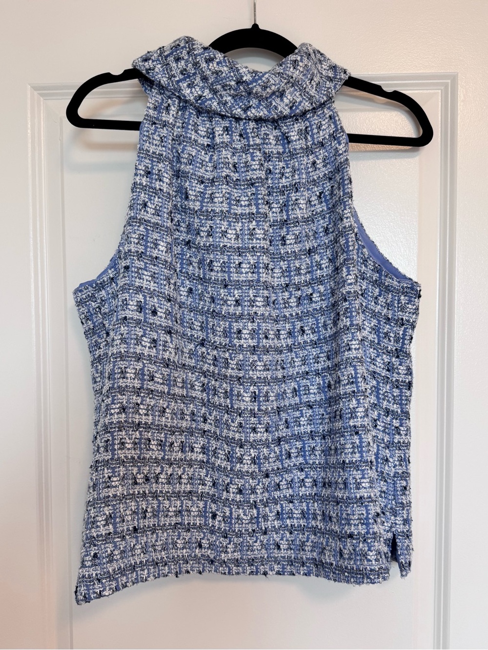 Sail to Sable Women's Sleeveless Mock Neck Top in Light Blue Tweed